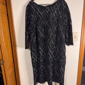Taylor Woman 22w Blk Wht Abstract‎ Print 3/4 Sleeve Dress Casual Office to Knee